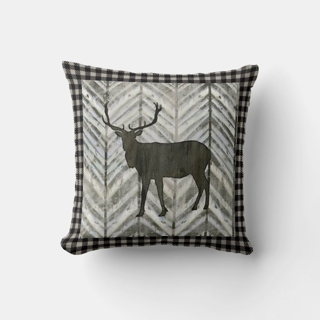 Birch Forest Lodge Elk Chevron Buffalo Plaid Cushion (Front)