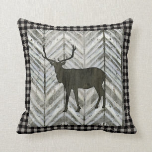 Birch Forest Lodge Elk Chevron Buffalo Plaid Cushion