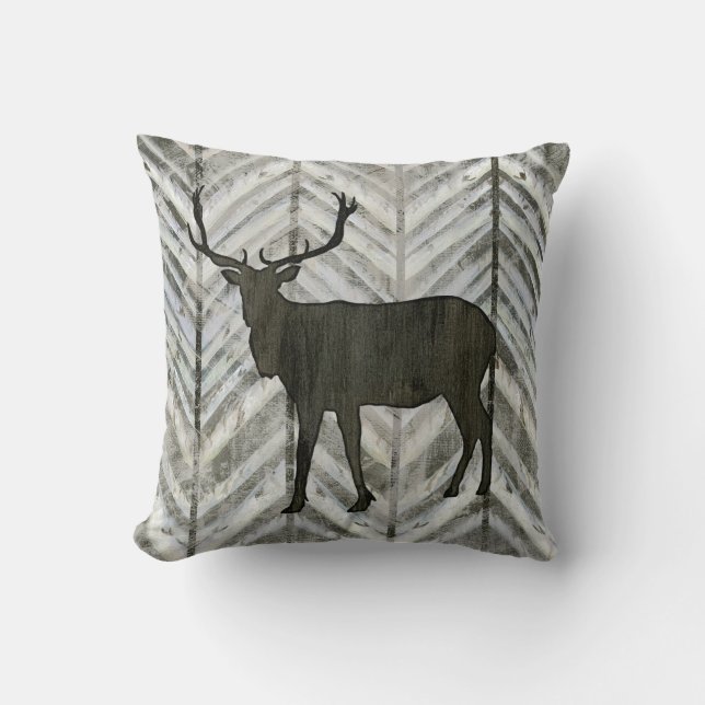 Birch Forest Lodge Elk w Antler Chevron Striped Cushion (Front)