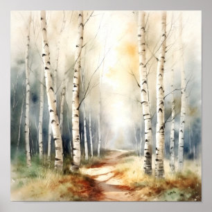 Birch Forest Neutral Colours Painting Poster