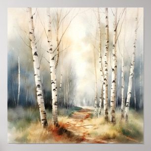 Birch Forest Neutral Colours Painting Poster
