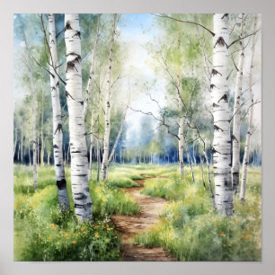 Birch Forest Painting Poster