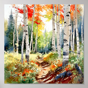 Birch Forest Painting Poster