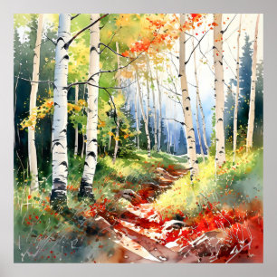 Birch Forest Painting Poster