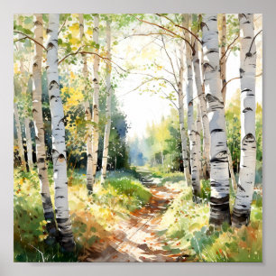 Birch Forest Painting Poster