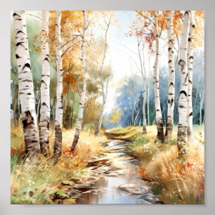 Birch Forest Painting Poster