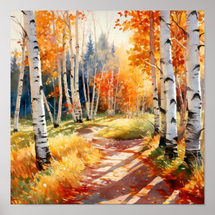 Birch Forest Vivid Colours Painting Poster
