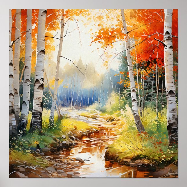 Birch Forest Vivid Colours Painting Poster (Front)