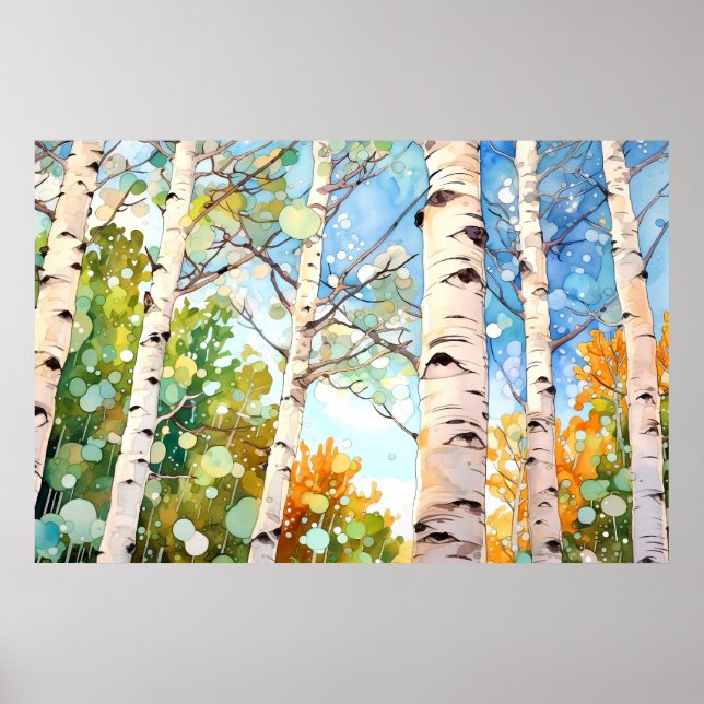 Birch Forest Watercolor Painting Art Print  (Front)