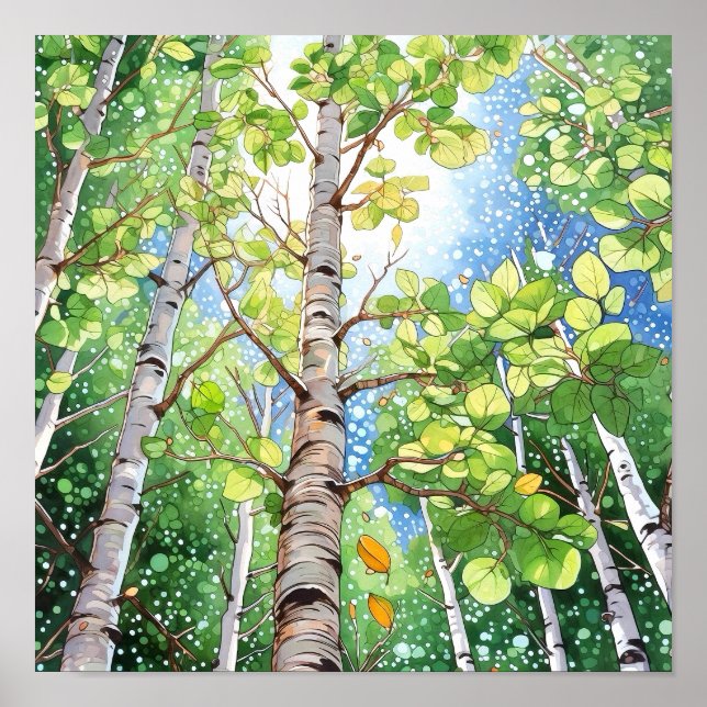 Birch Forest Watercolor Painting Poster (Front)