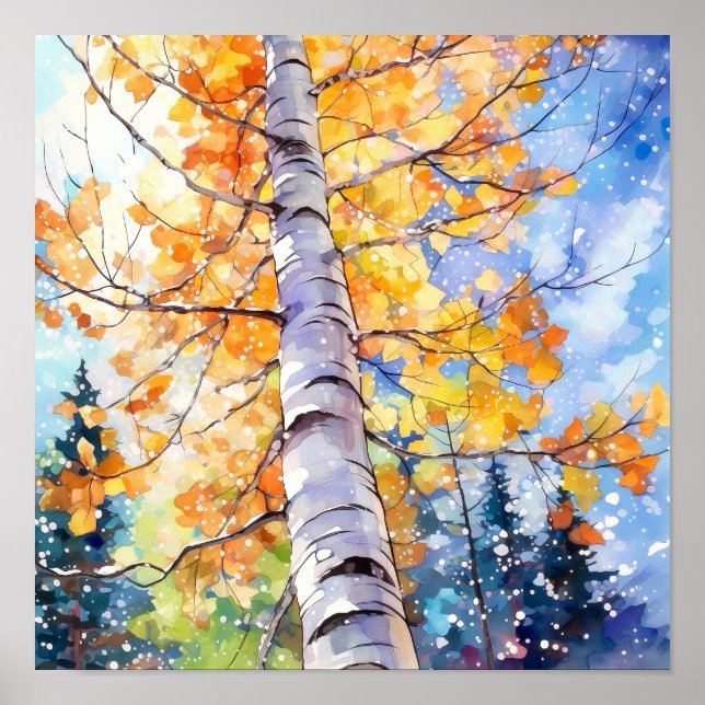 Birch Forest Watercolor Painting Poster (Front)