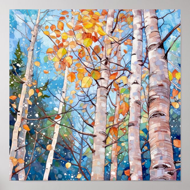 Birch Forest Watercolor Painting Poster (Front)