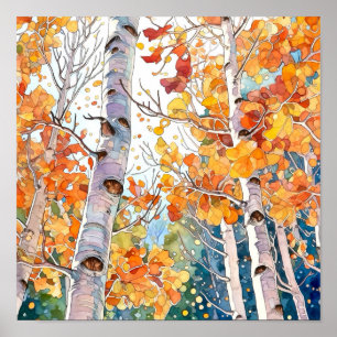 Birch Forest Watercolor Painting Poster