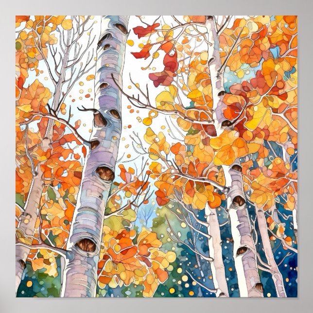 Birch Forest Watercolor Painting Poster (Front)