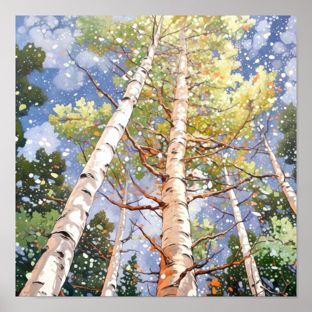 Birch Forest Watercolor Painting Poster (Front)