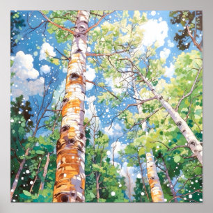 Birch Forest Watercolor Painting Poster