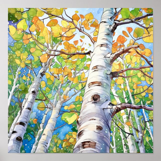 Birch Forest Watercolor Painting Poster (Front)