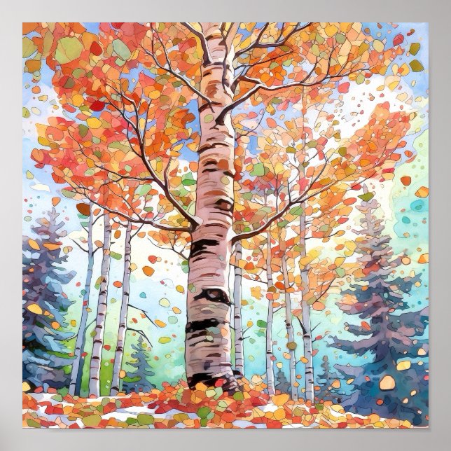 Birch Forest Watercolor Painting Poster (Front)