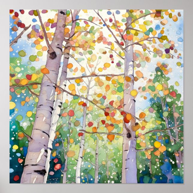 Birch Forest Watercolor Painting Poster (Front)