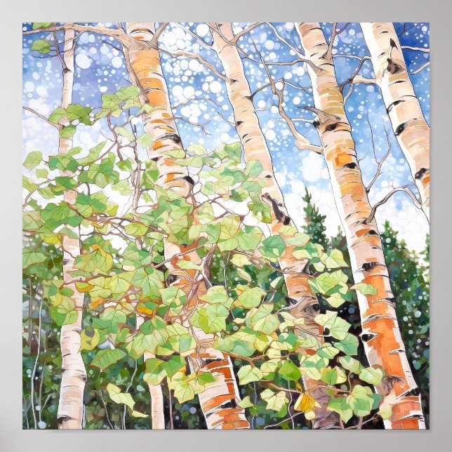 Birch Forest Watercolor Painting Poster (Front)