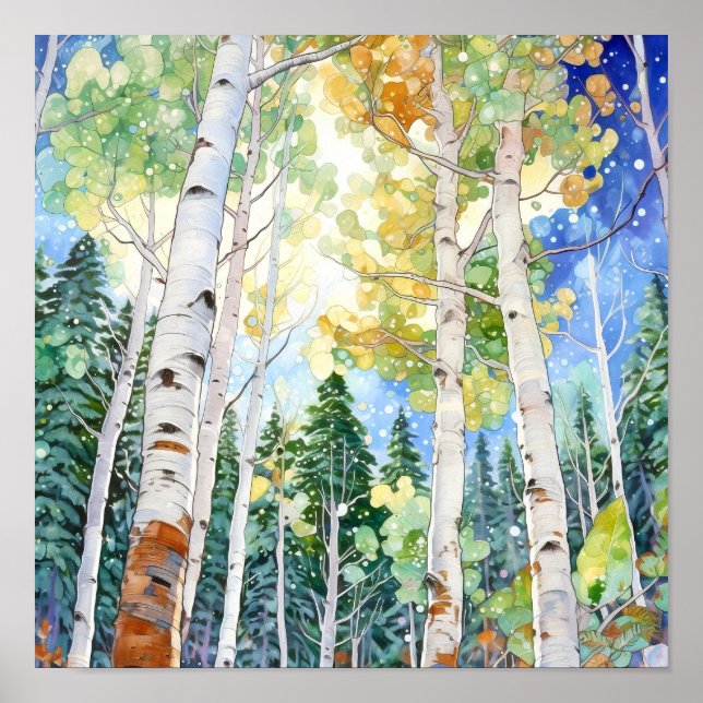 Birch Forest Watercolor Painting Poster (Front)