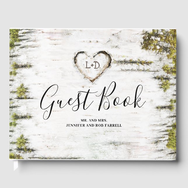 Birch Heart Rustic Fall Wedding Guest Book (Front)