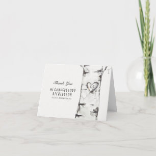 Birch Heart Rustic Wedding Thank You Card