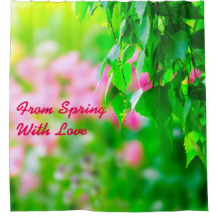 Birch leaves tulip flowers customisable shower curtain