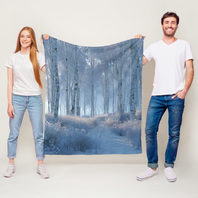 Birch Radiant Snow Forest  Fleece Blanket (In Situ)