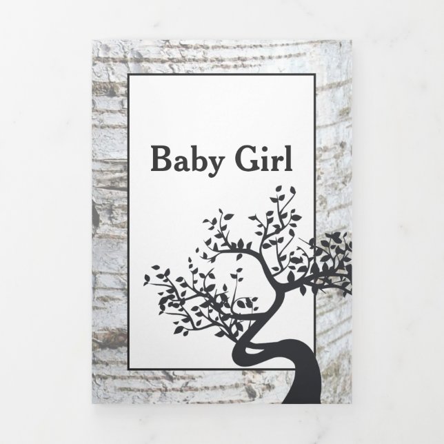 Birch Tree, 3 Photo Collage Baby Birth Tri-Fold Announcement (Cover)
