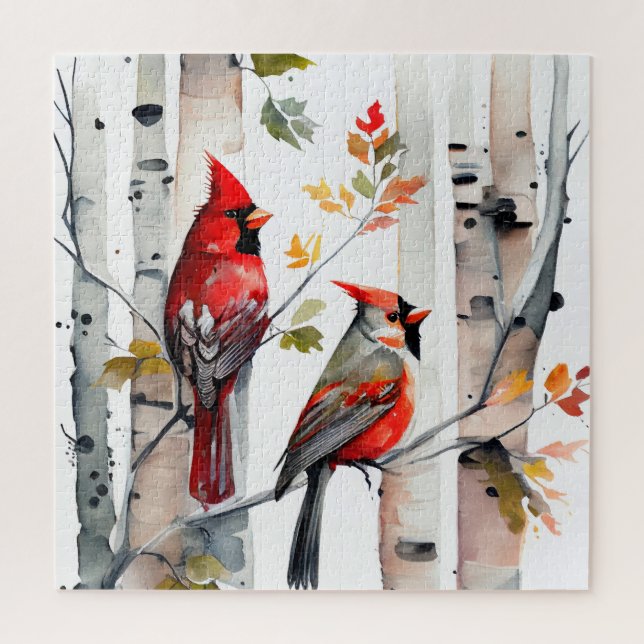 Birch Tree and Cardinals Puzzle (Vertical)