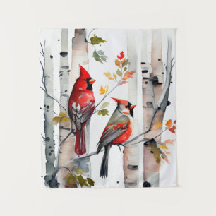 Birch Tree and Cardinals Tapestry
