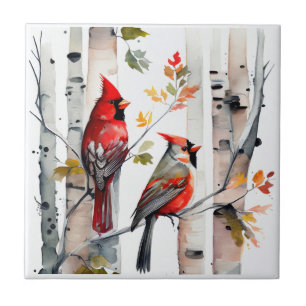 Birch Tree and Cardinals Tile