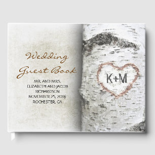 Birch Tree and Carved Heart Rustic Wedding Guest Book