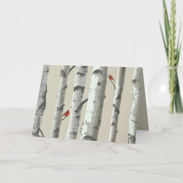 Birch Tree and Red Cardinals Thank You Card (Front)