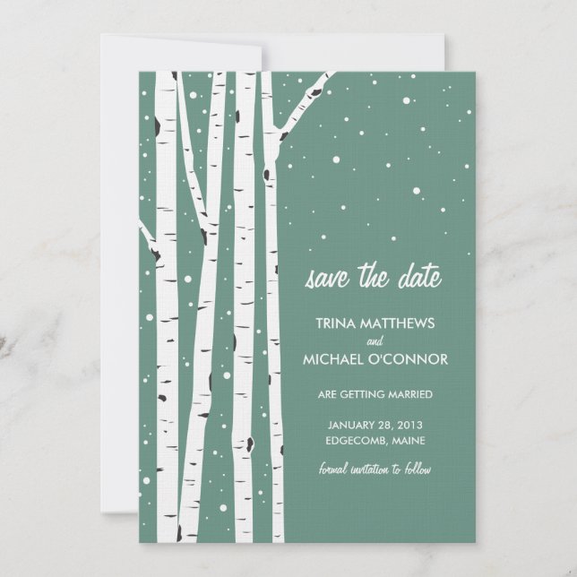 Birch Tree and Snow Save the Date (Front)