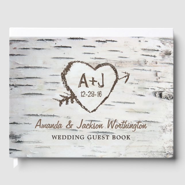 Birch Tree Bark Country Rustic Wedding Guest Book (Front)