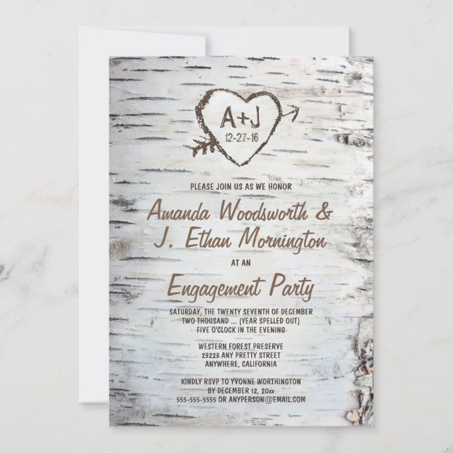 Birch Tree Bark Engagement Party Invitations (Front)