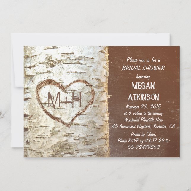 Birch tree bark heart rustic bridal shower invitation (Front)