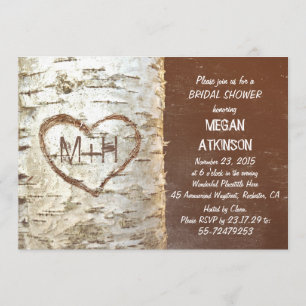 Birch tree bark heart rustic bridal shower invitation