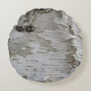 Birch Tree Bark Peeled Old Photo Art Round Cushion