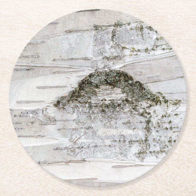 Birch Tree Bark Round Paper Coaster (Front)
