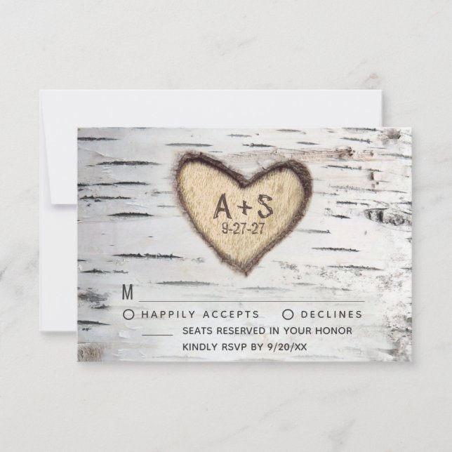 Birch Tree Bark Rustic Country Wedding RSVP Cards (Front)