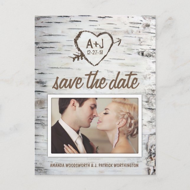 Birch Tree Bark Rustic Wedding Save the Date Cards (Front)