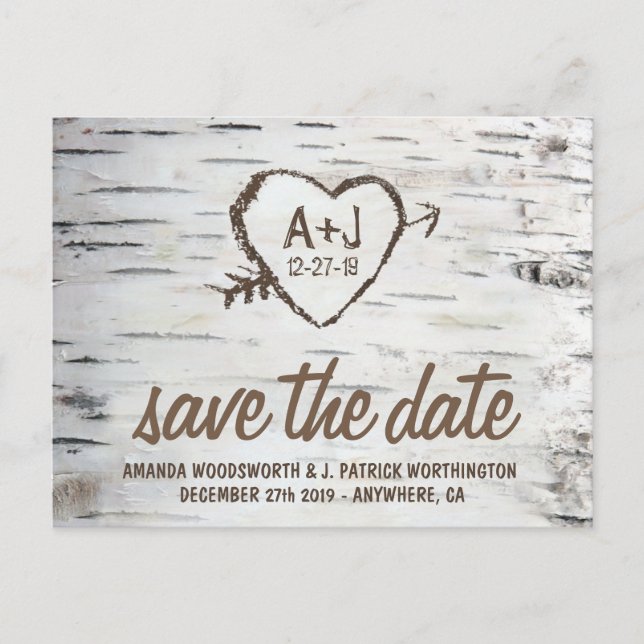 Birch Tree Bark Rustic Wedding Save the Date Cards (Front)