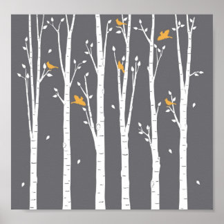 Birch tree birds poster