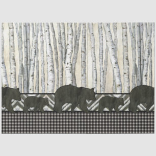 Birch Tree Black Bear Rustic Decoupage  Tissue Paper