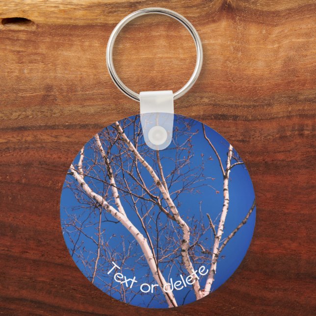 Birch Tree Blue Sky Nature Personalised Key Ring (Front)