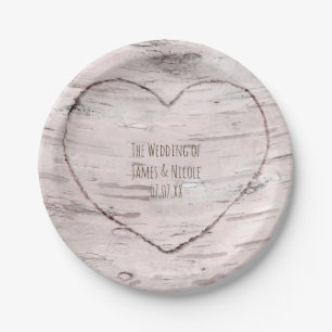 Birch Tree & Carved Heart Rustic Wedding Reception Paper Plate