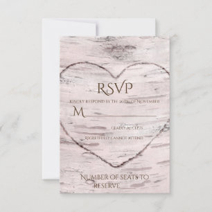Birch Tree & Carved Heart Rustic Wedding RSVP Card